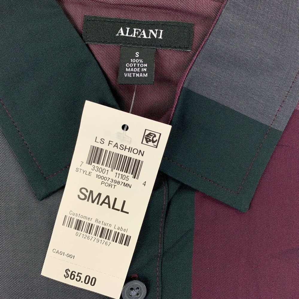 Alfani Mens Woven Plaid Classic Fit Long Sleeve Button Down Shirt Port Purple S - Picture 3 of 3